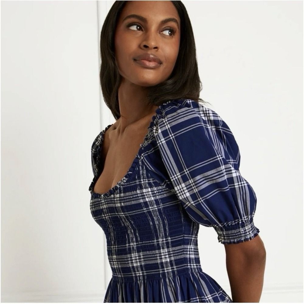 Hill House Home Louisa Nap Dress Navy Spring Plaid Tartan Smocked Sz M.MSRP $179 - Picture 10 of 11